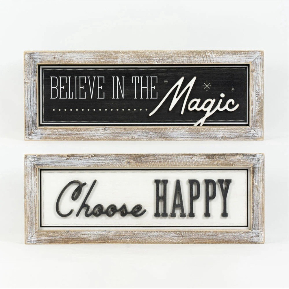 Reversible Wood Framed Sign Believe In The MAGIC & Choose HAPPY Rustic Christmas